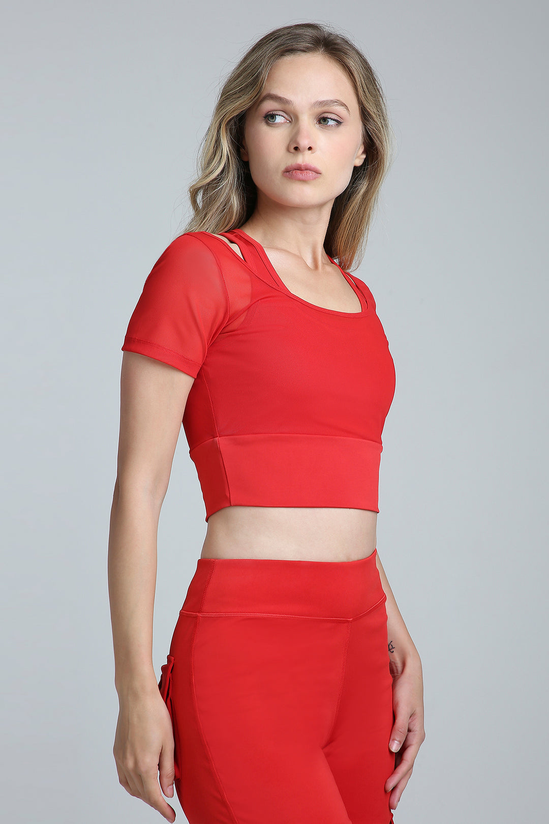 HYBRID MESH T-bra - Fire Red