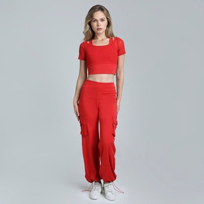 HYBRID MESH FIRE RED TEE