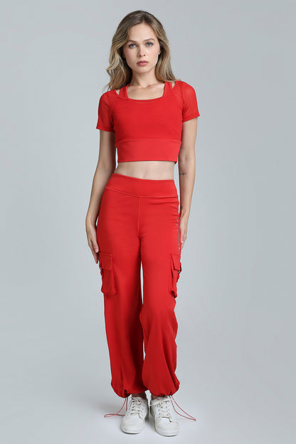 HYBRID MESH T-bra - Fire Red
