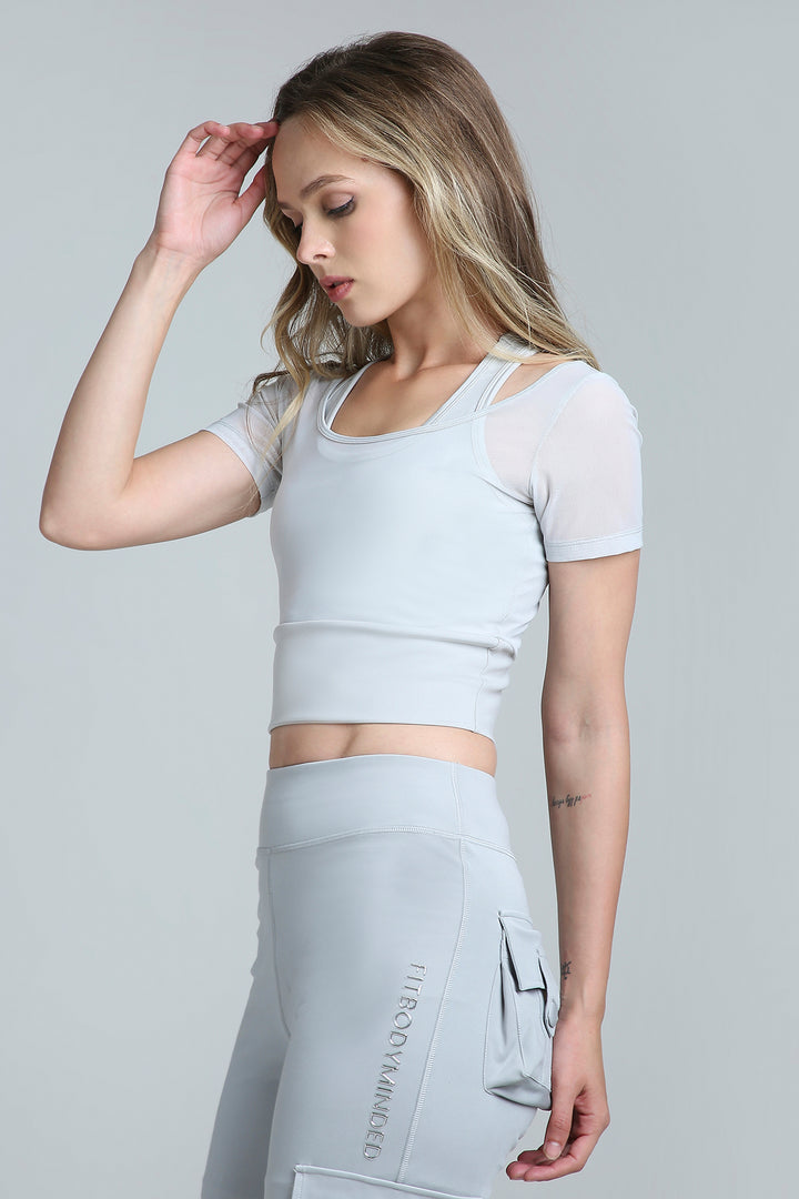 HYBRID MESH T-bra - Grey