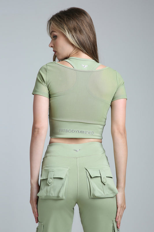 HYBRID MESH T-bra - MATCHA