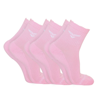 CUSHIONED MID CUT CREW PINK SOCKS - PACK OF 3