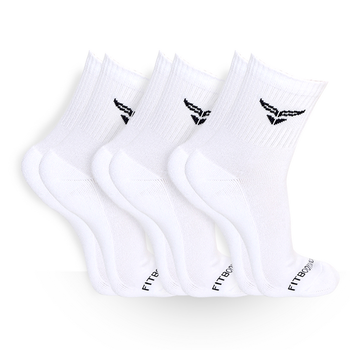 CUSHIONED MID CUT CREW WHITE SOCKS - PACK OF 3
