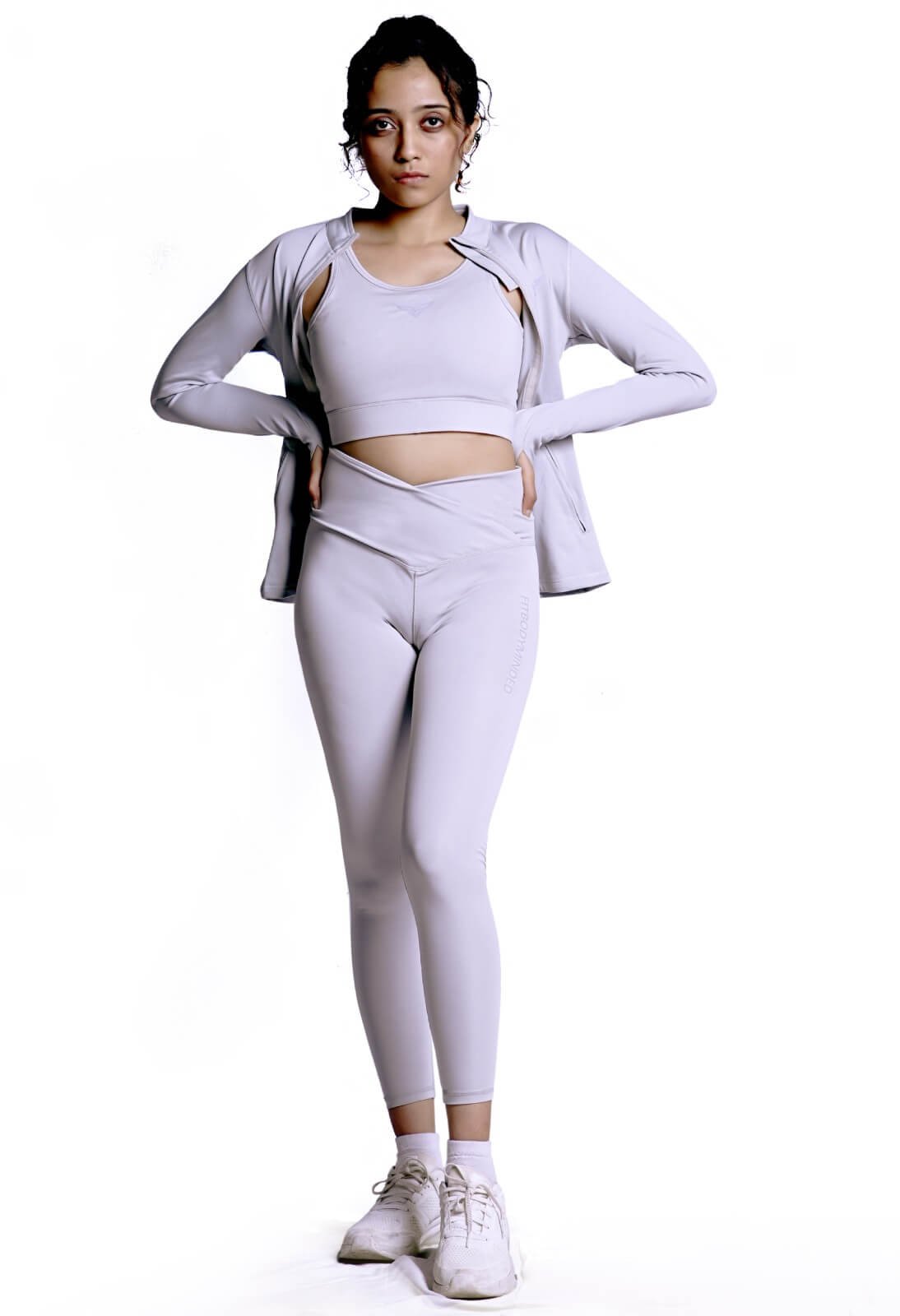 Cross Waist Band Grey Leggings - Fit Body Minded
